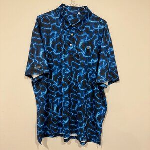 Hreski Mens Blue Lightning Stretch Golf Polo Shirt Size XL Black